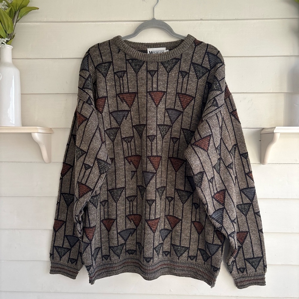 Megalos Vintage Geometric Crewneck 80s- 90s Sweater Men’s Size XLT